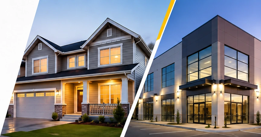 A welcoming home and a modern commercial property, reflecting the properties we care for
